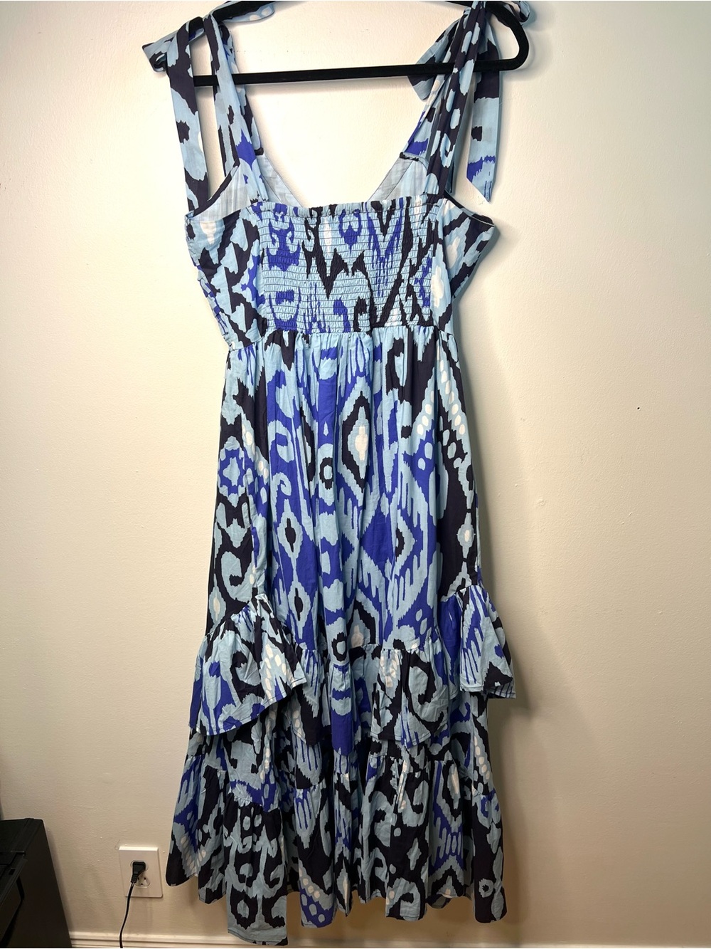 Love The Label Blue Patterned Tie-Shoulder Ruffle Maxi Dress Summer SZ S EUC - Picture 5 of 8